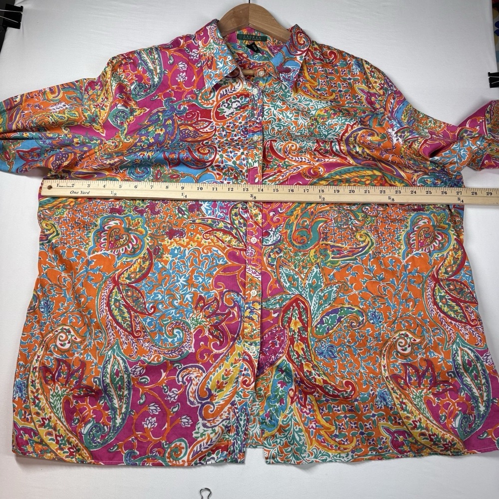 Lauren Ralph Lauren Tunic Top 3X Button 100% Cotton Print 3XL Lightweight Preppy - Picture 4 of 9